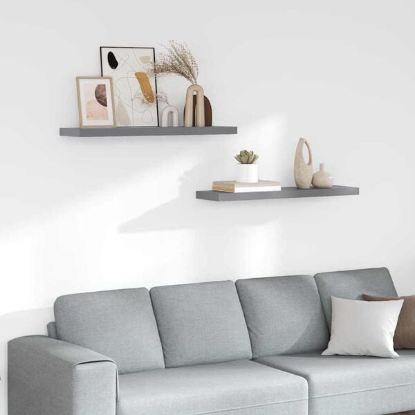 vidaXL Wall Shelf Set of 2 Gray Honeycomb MDF, metal frame Large