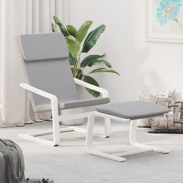 vidaXL Relaxing Chair With Footstool Light Gray and White