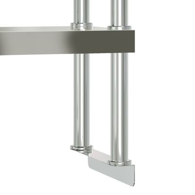 vidaXL Work Table Overshelf 2-Tier 43.3"x11.8"x25.6" Stainless Steel