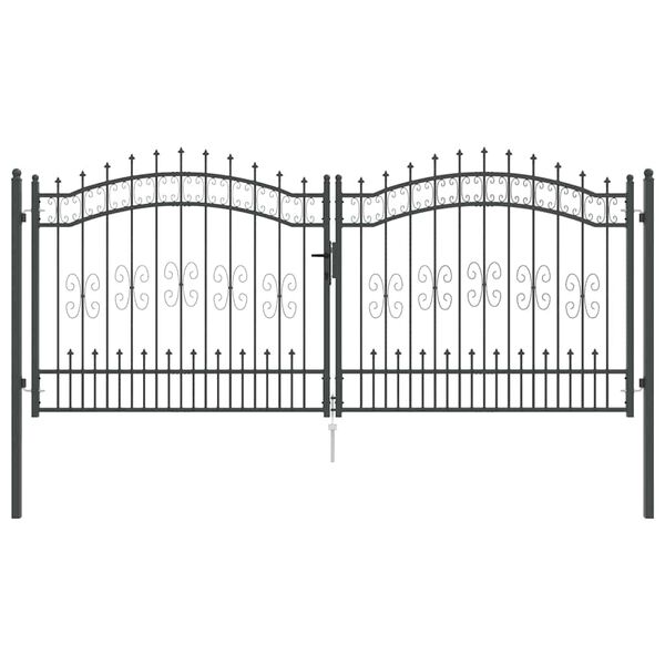 vidaXL Fence Gate with Spear Top Black 120.1"x 49.2" Powder-coated Steel