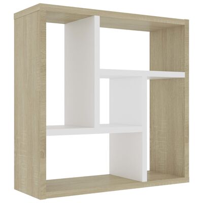 vidaXL Wall Shelf White and Sonoma Oak 17.8"x6.3"x17.8" Engineered Wood