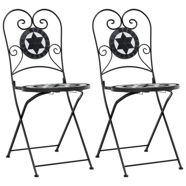 vidaXL Bistro Chair Set of 2 Black and white Powder-coated iron, Ceramic