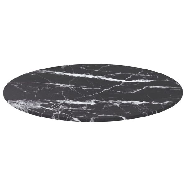 vidaXL Table Top Black with marble design Tempered glass Medium