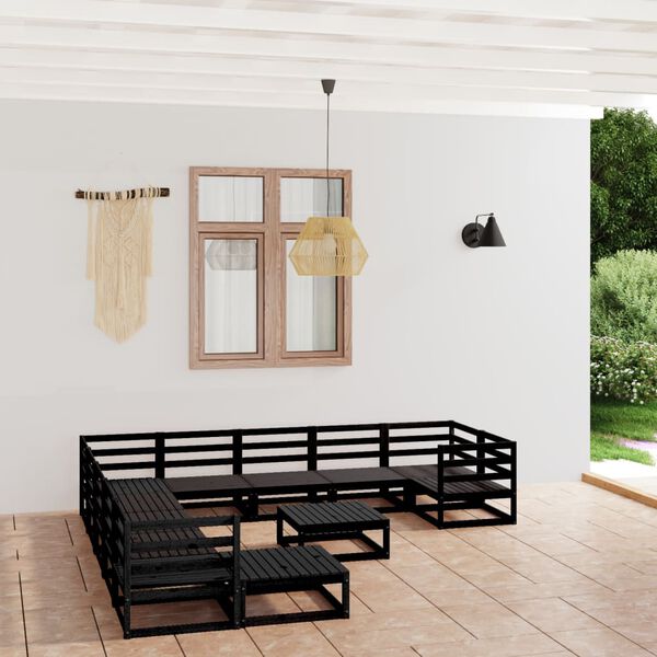 vidaXL Garden Lounge Set Black Solid Pinewood Large Modular
