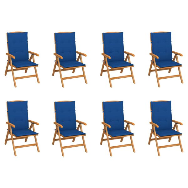 vidaXL Reclining Patio Chairs with Cushions 8 pcs Solid Teak Wood