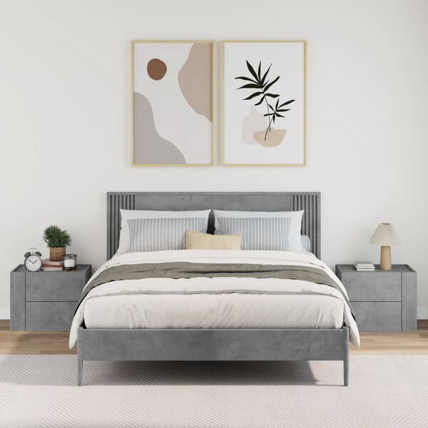 vidaXL Wall-mounted Bedside Cabinet Set of 2 Concrete gray Engineered wood