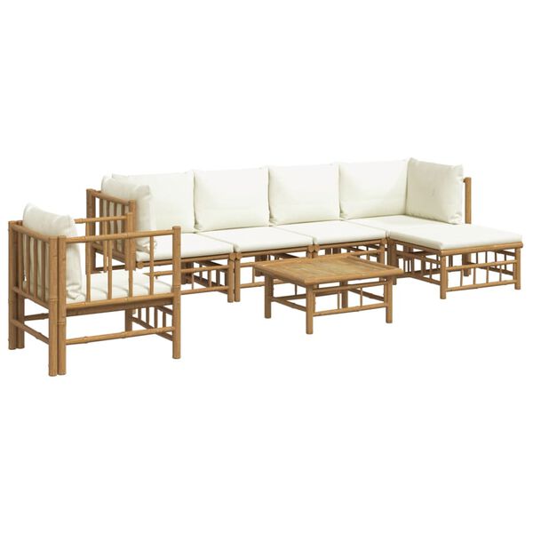 vidaXL Garden Lounge Set Cream White Bamboo, Polyester Large Modular