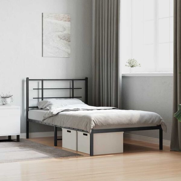 vidaXL Bed Frame White Powder-coated steel Twin Bed Frame Rectangular