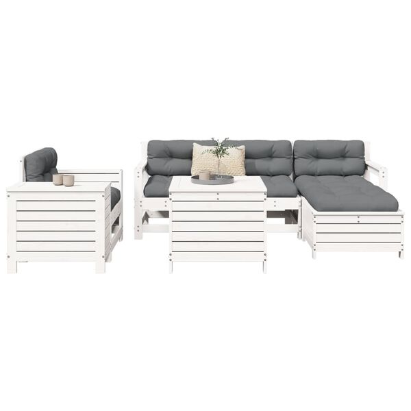 vidaXL Garden Sofa Set White Solid pine wood Modular Garden Sofa Set