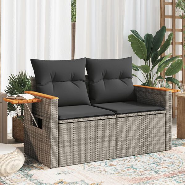 vidaXL Garden Sofa Gray PE rattan, Powder-coated steel, Solid acacia wood