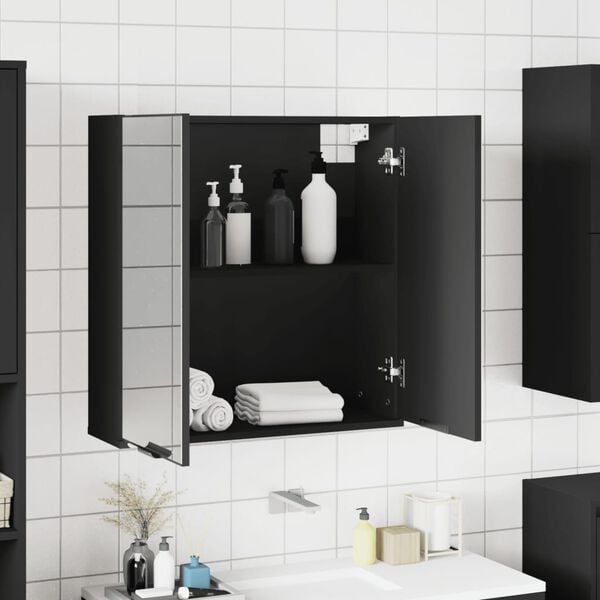 vidaXL Bathroom Mirror Cabinet Black Engineered Wood Medium Mirror