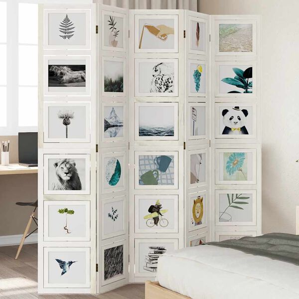 vidaXL Room Divider 5 Panels White Solid Wood Paulownia