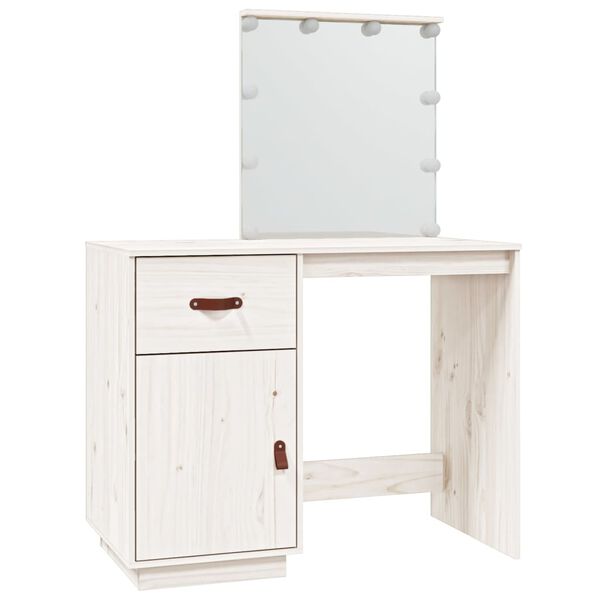 vidaXL Dressing Table White Solid Pine Wood Medium Dressing Table