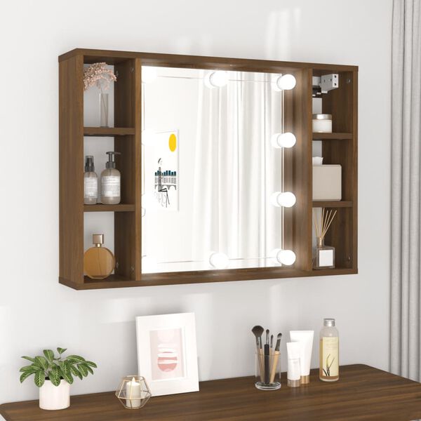 vidaXL Mirror Cabinet Brown Oak Engineered Wood, Acrylic Standard