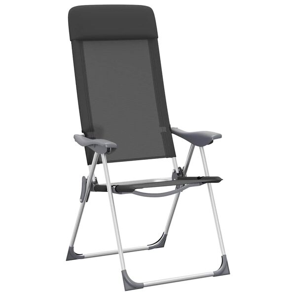 vidaXL Folding Camping Chairs 2 pcs Black Aluminum