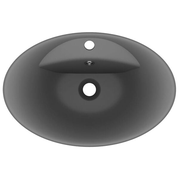 vidaXL Luxury Basin Overflow Oval Matt Dark Grey 23.0x15.4" Ceramic