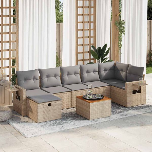 vidaXL Garden Sofa Set Beige PE rattan Large Adjustable Feet