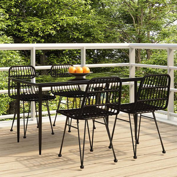 vidaXL Garden Dining Set Black Polyethylene Rattan, Steel, Tempered Glass