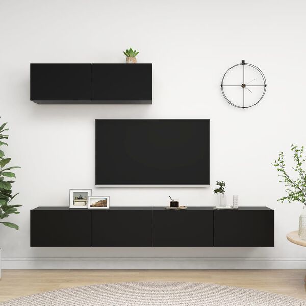vidaXL TV Cabinet Set of 3 Black Engineered wood