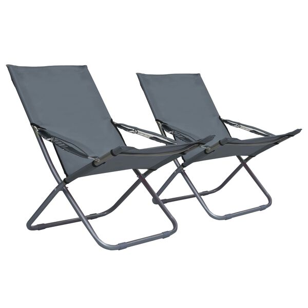 vidaXL Folding Beach Chairs 2 pcs Fabric Grey