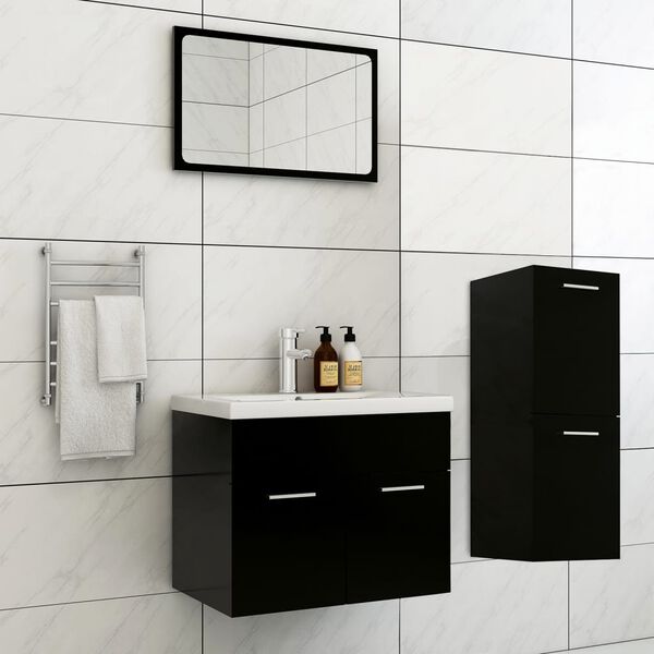 vidaXL Bathroom Furniture Set Black Engineered wood Medium