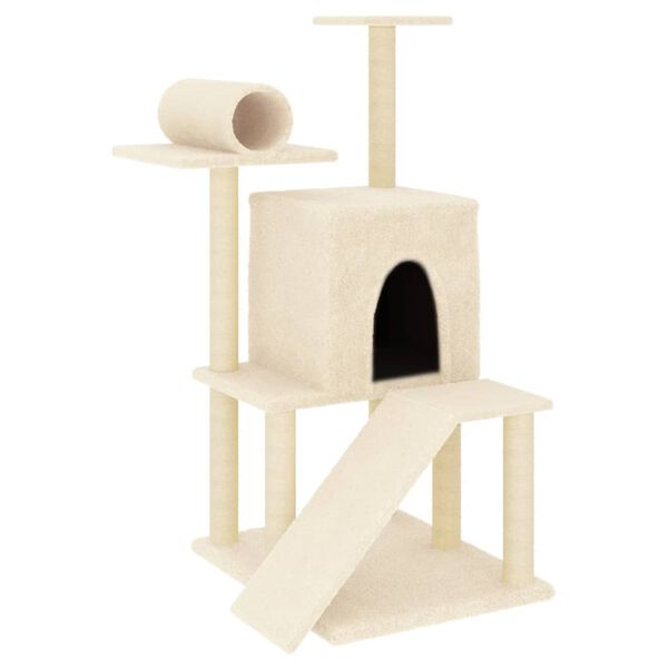 vidaXL Cat Tree Cream Engineered wood, Plush, Sisal 43.5 in Durable