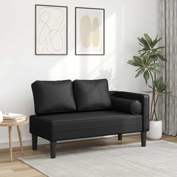 vidaXL Chaise Lounge with Cushions Black Faux leather