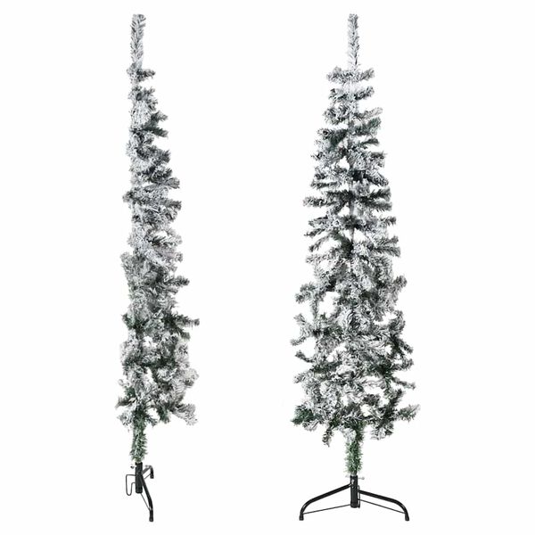 vidaXL Slim Artificial Half Christmas Tree with Flocked Snow 4 ft
