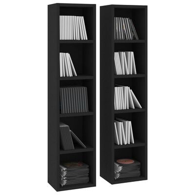 vidaXL CD Cabinets 2 pcs Black 8.3"x6.3"x36.8" Engineered Wood