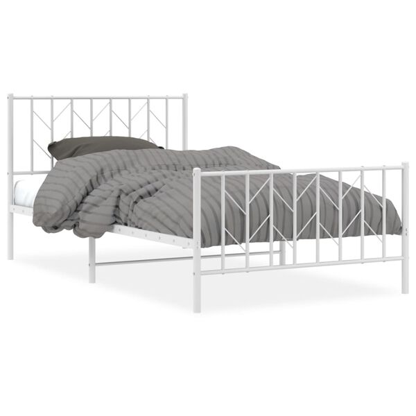 vidaXL Bed Frame White Steel Twin Bed Frame Rectangular Modern