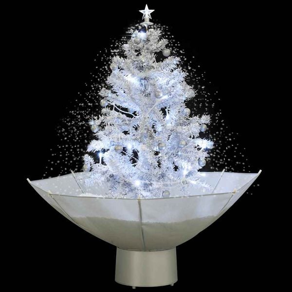 vidaXL Snowing Christmas Tree White, Silver PVC, Polyester, Plastic Small