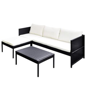 vidaXL Garden Sofa Black PE Rattan Three-seat Modular Garden Sofa