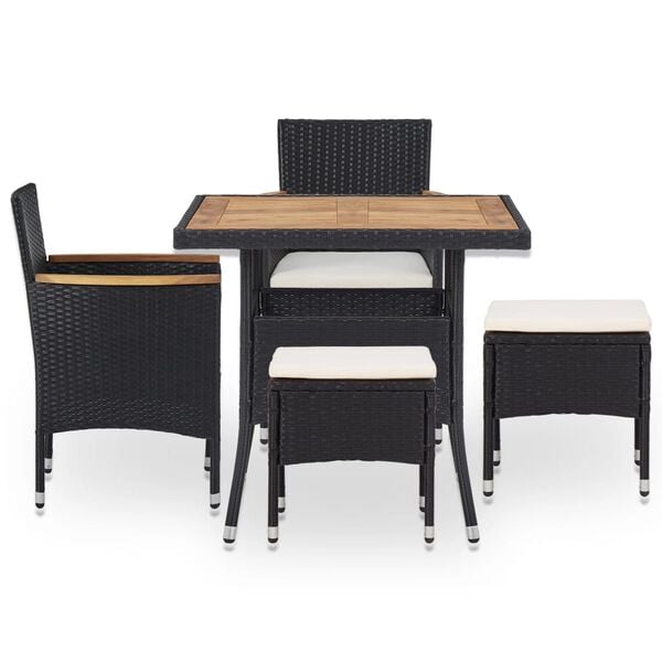 vidaXL Dining Set Black and Brown PE Rattan Large Removable Covers