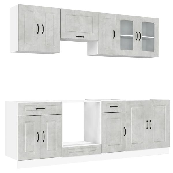 vidaXL Kitchen Cabinet Set Concrete Grey Engineered Wood, Glass Large