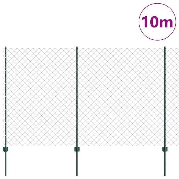 vidaXL Fence with Post Green 4.92 x 32.81 ft Steel and PVC