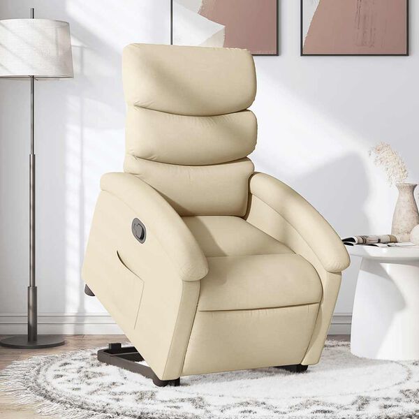 vidaXL Stand Up Recliner Chair Cream Fabric (100% polyester), metal, plywood