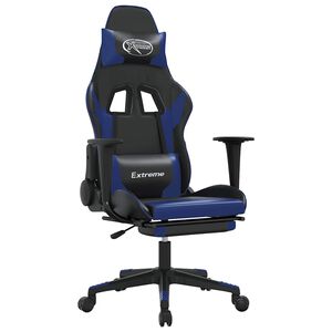 vidaXL Gaming Chair Black and Blue Faux Leather, Metal, Plywood, Foam