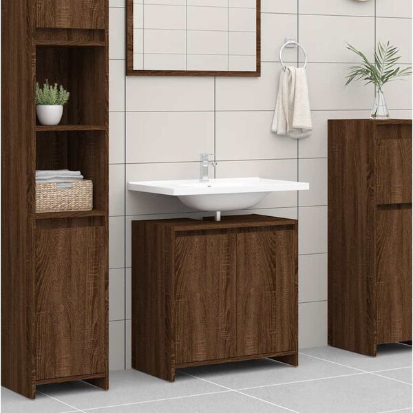 vidaXL Bathroom Cabinet Brown oak Engineered wood Medium