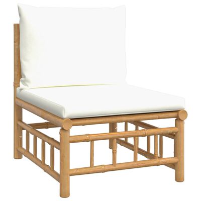 vidaXL 2 Piece Patio Lounge Set with Cream White Cushions Bamboo