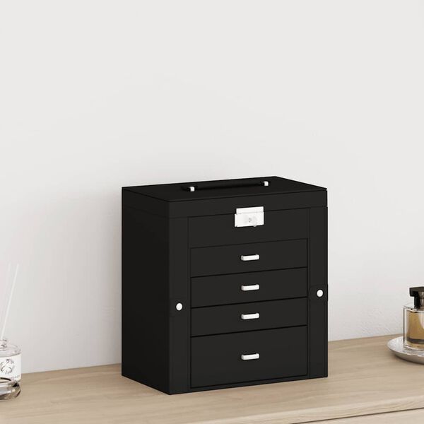 vidaXL Jewellery Box 5-Layer with Mirror Lockable Black