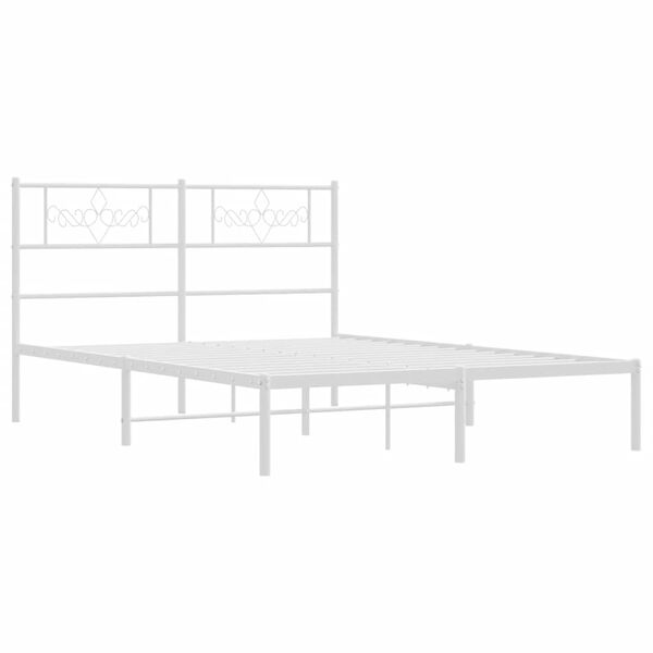 vidaXL Bed Frame White Powder-Coated Steel Full Bed Frame Rectangular