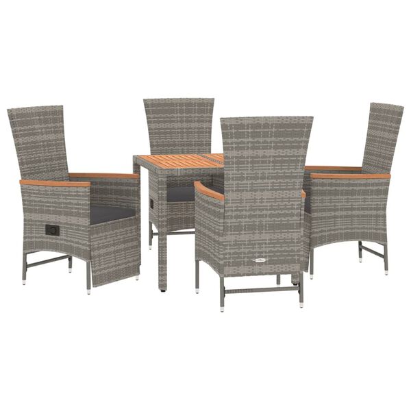 vidaXL Garden Dining Set Grey PE Rattan 5 Piece Set Garden Dining Set
