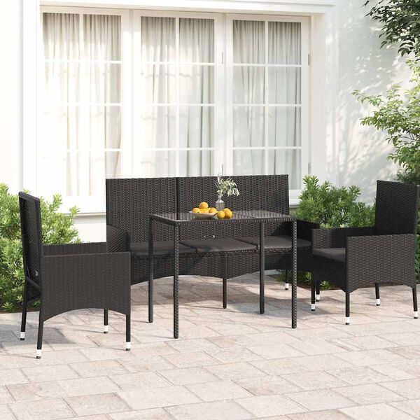 vidaXL Garden Lounge Set Black PE Rattan 4-Piece Set Tough