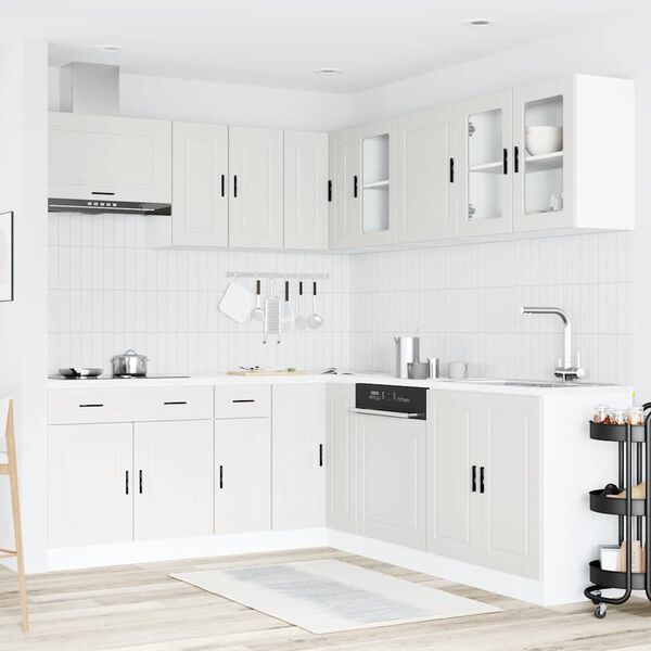 vidaXL Kitchen Cabinet Set White Engineered wood and glass Large