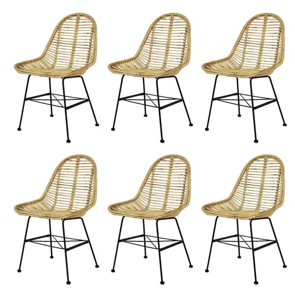 vidaXL Dining Chair Set of 6 Natural rattan Standard Durable