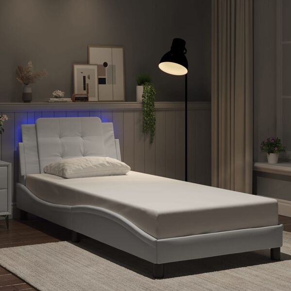 vidaXL Bed Frame with LED without Mattress "Zadar" White 39.4"x79.9"