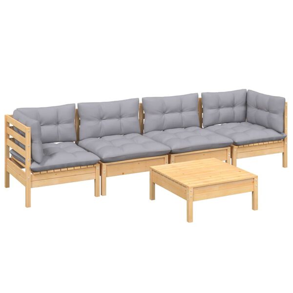vidaXL Garden Lounge Set Natural wood and grey