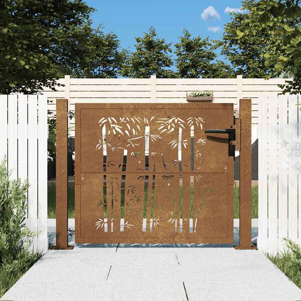 vidaXL Garden Gate 39.4x29.5" Corten Steel Bamboo Design