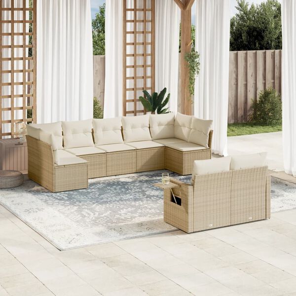 vidaXL 9 Piece Patio Sofa Set with Cushions Beige Poly Rattan