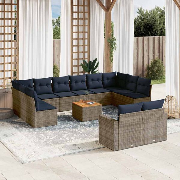 vidaXL 13 Piece Patio Sofa Set with Cushions Gray Poly Rattan